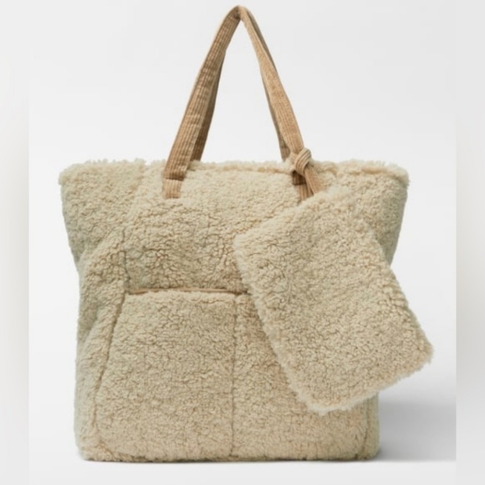 ZARA Sherpa Teddy Bear Tote with Pouch